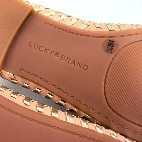NWOT Lucky Brand Women 8.5 Sargena Ballet Flat Nude Blush Gold Metallic Chevron - Picture 9 of 10